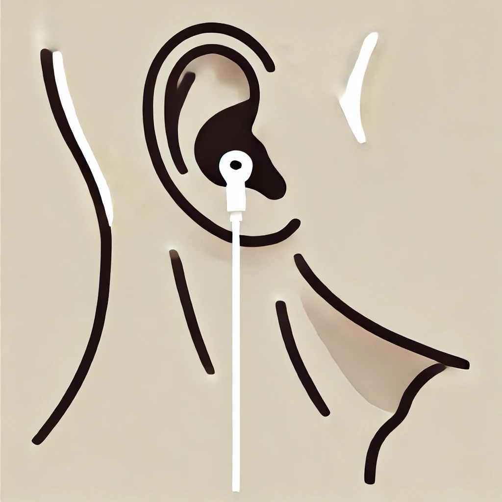 DALL·E 2024-10-07 20.13.18 - A minimalist medical illustration of a close-up of a person’s ear with a small TENS electrode attached to the tragus for transcutaneous vagus nerve st